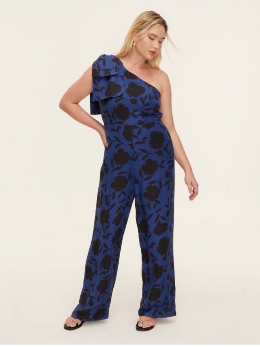 Kate Spade Navy and Black One-Shoulder Floral Jumpsuit NWT